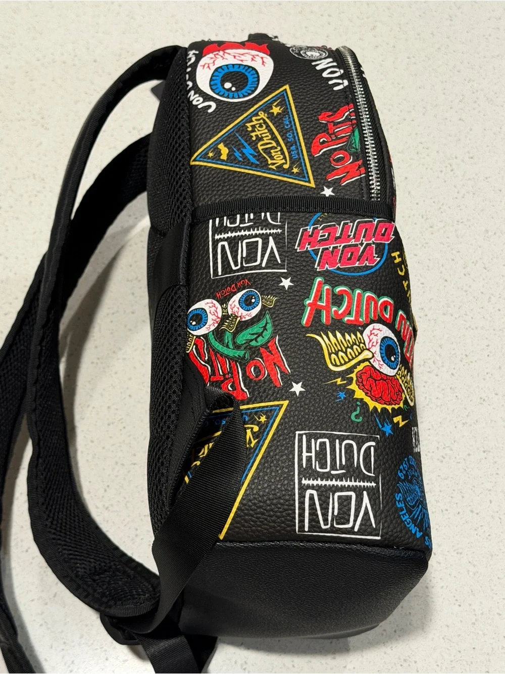 Von Dutch Jax Bowler Backpack Black Graffiti Logo Print Y2K SATCHEL VDKBP030BLK